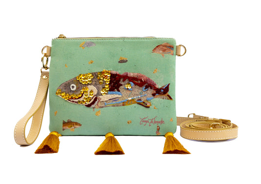 Fringed Bag - "Un Pez Aqua"
